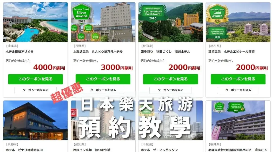 【攻略】日本樂天旅遊超便宜預約日本住宿、租車、巴士，領取優惠券方法